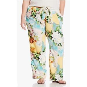Melissa McCarthy Seven7 Floral Tie Front Pleats Pull On Wide Leg Pants Sz 1x